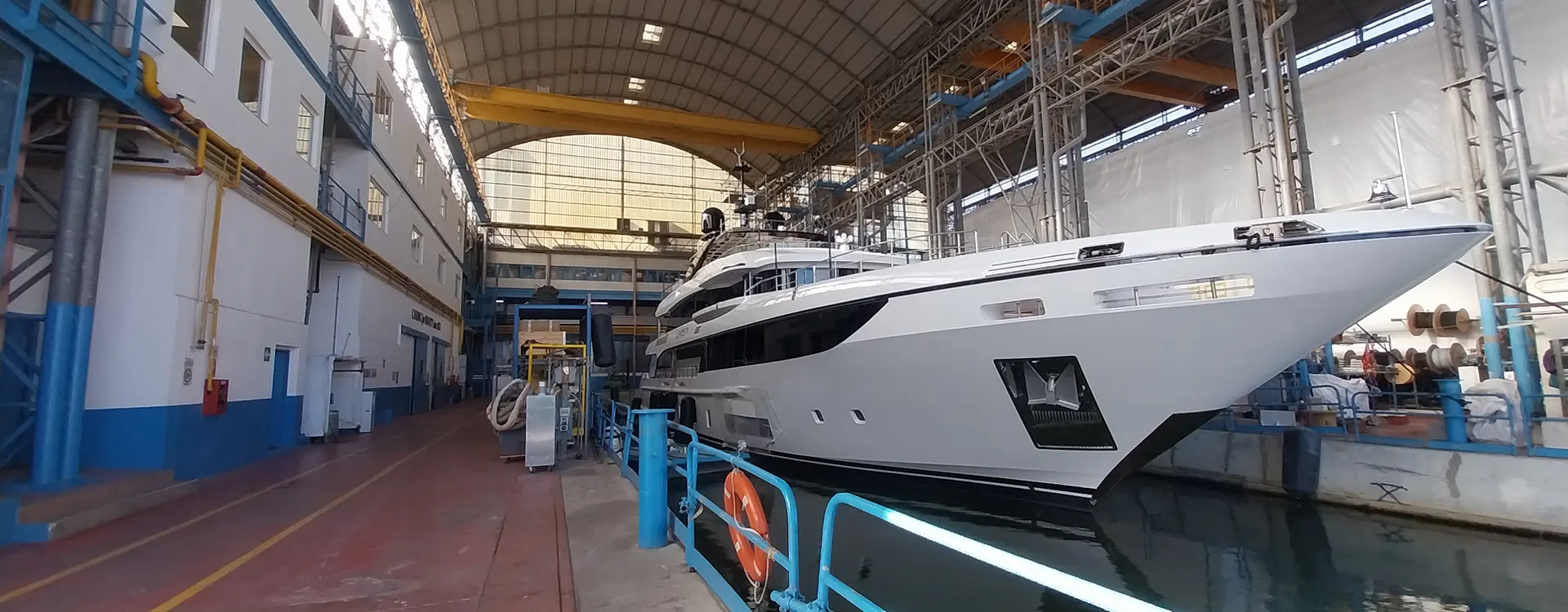 Superyacht at shipyard